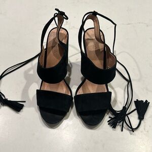 Madewell Octavia Tassle Black Suede Heels Women’s Size 8 1/2